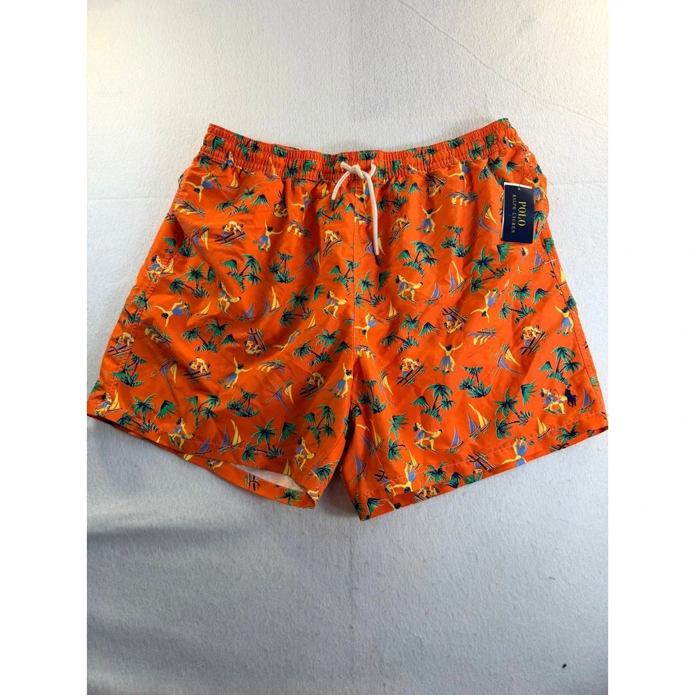 Polo Ralph Lauren Mens Orange Tropical Hula Sailboat Swim Trunks 1XB NWT